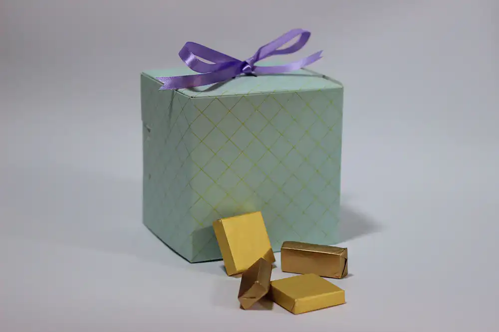 Elegant chocolate gift box tied with a satin ribbon